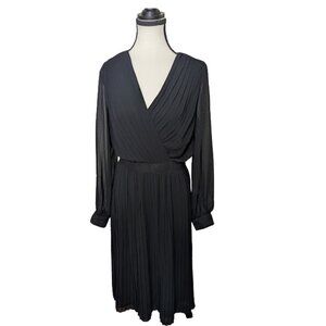 Banana Republic Black Pleated Dress Sheer Long Sleeve Wrap Style * Size S